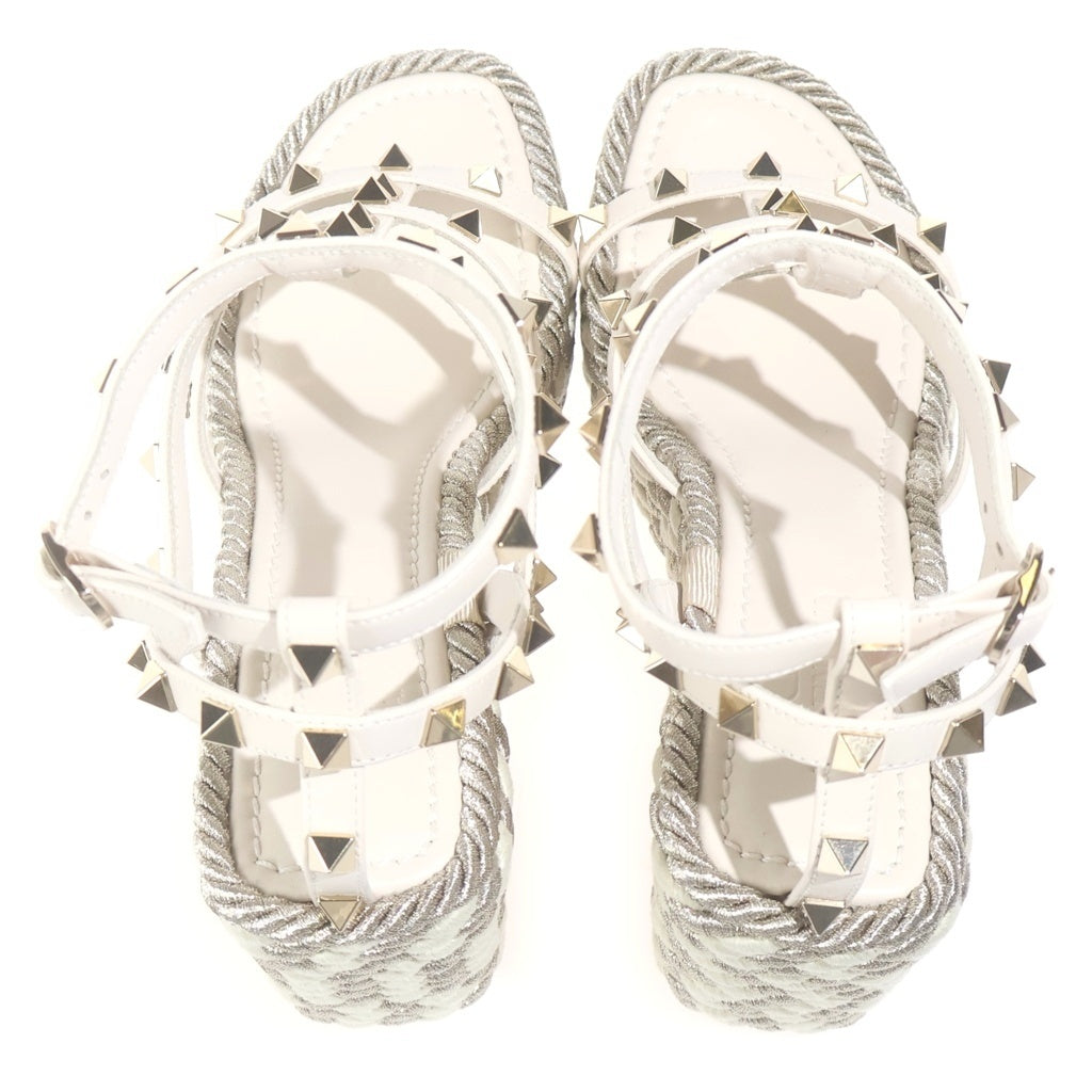 VALENTINO(ヴァレンティノ) ロックスタッズ ウェッジソールサンダル ベージュ×ゴールド レザー #36 LAZF952 レディース