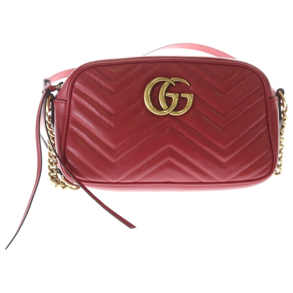 GUCCI(グッチ) GGマーモント スモール カメラバッグ レザー チェーン ショルダーバッグ ゴールド金具 レッド 447632 レディース