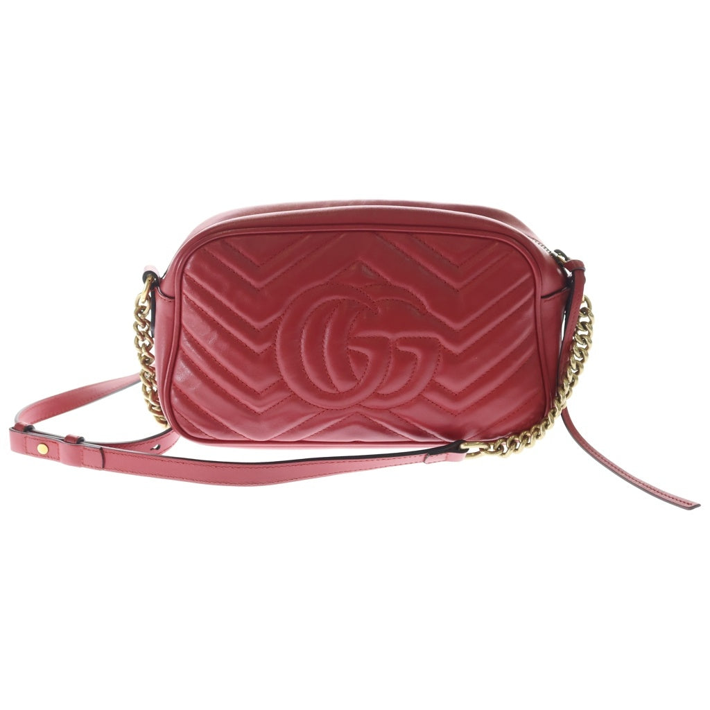 GUCCI(グッチ) GGマーモント スモール カメラバッグ レザー チェーン ショルダーバッグ ゴールド金具 レッド 447632 レディース