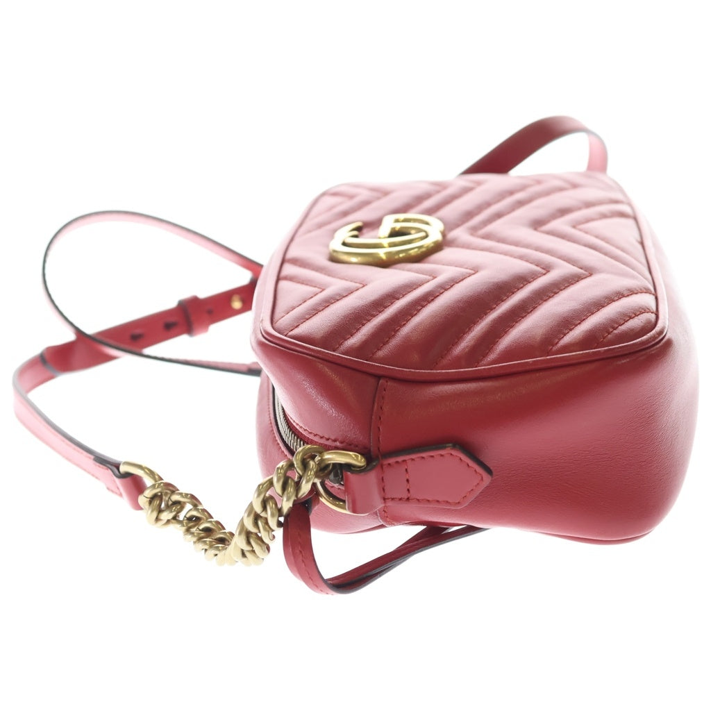 GUCCI(グッチ) GGマーモント スモール カメラバッグ レザー チェーン ショルダーバッグ ゴールド金具 レッド 447632 レディース