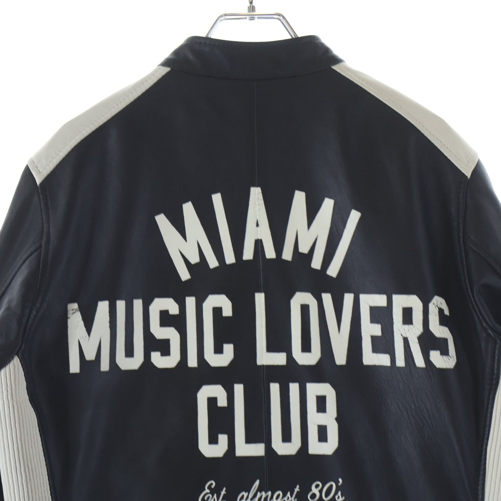 DIESEL(ディーゼル) MIAMI MUSIC LOVERS CLUB バックプリント シープスキン レザー ジップアップ シングルライダースジャケット ブラック