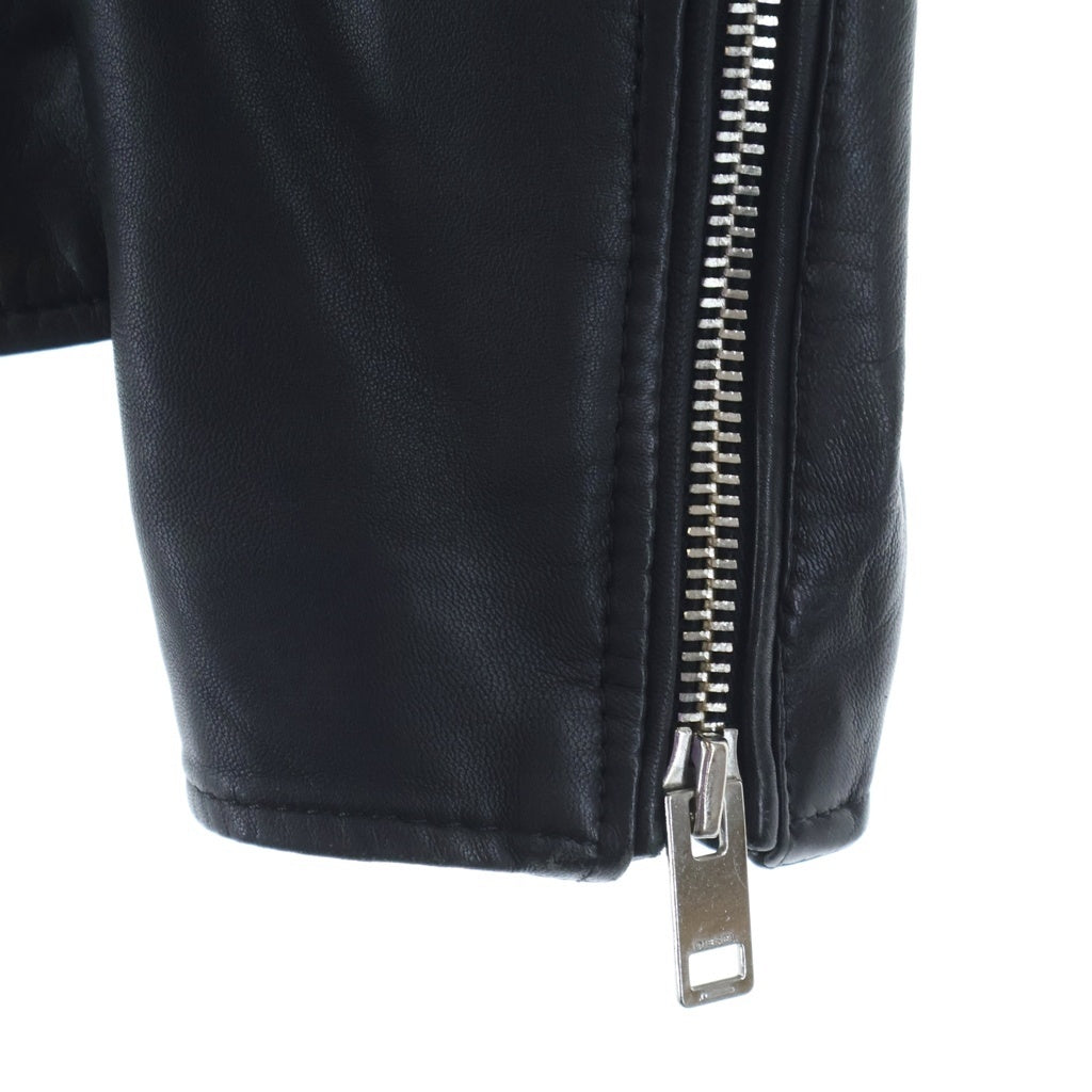 DIESEL(ディーゼル) MIAMI MUSIC LOVERS CLUB バックプリント シープスキン レザー ジップアップ シングルライダースジャケット ブラック