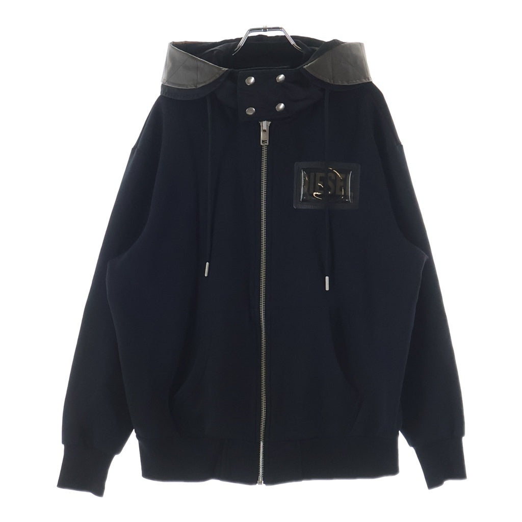 DIESEL(ディーゼル) S-ALTYKOV ロゴ ナイロン切り替え ジップアップ スウェットパーカー フーディー ブラック