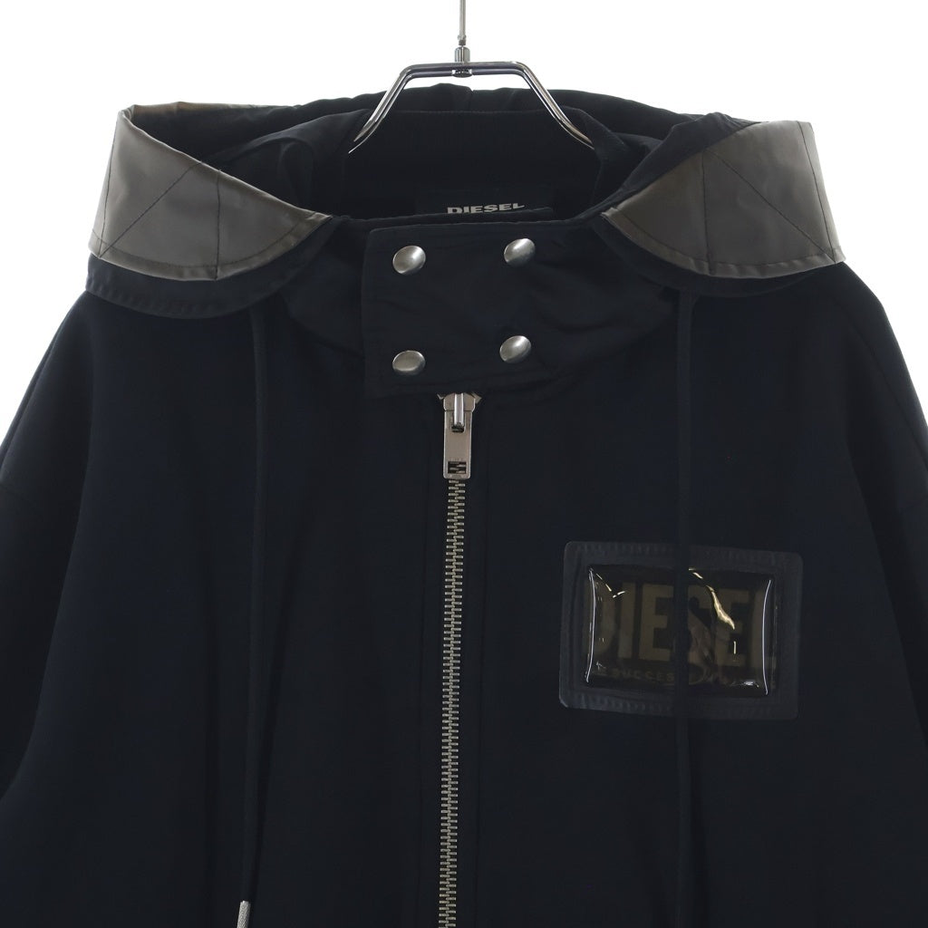 DIESEL(ディーゼル) S-ALTYKOV ロゴ ナイロン切り替え ジップアップ スウェットパーカー フーディー ブラック