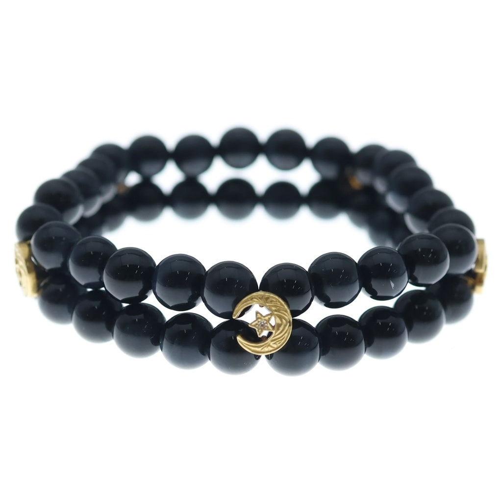 Loree Rodkin(ローリーロドキン) DBL STRAND VRS BLACK TIGER EYE BEADS / CRESCENT MOON APPLIQUES ブラックタイガーアイ クレセント ムーン ブレスレット ダイヤ 18KYG レディース