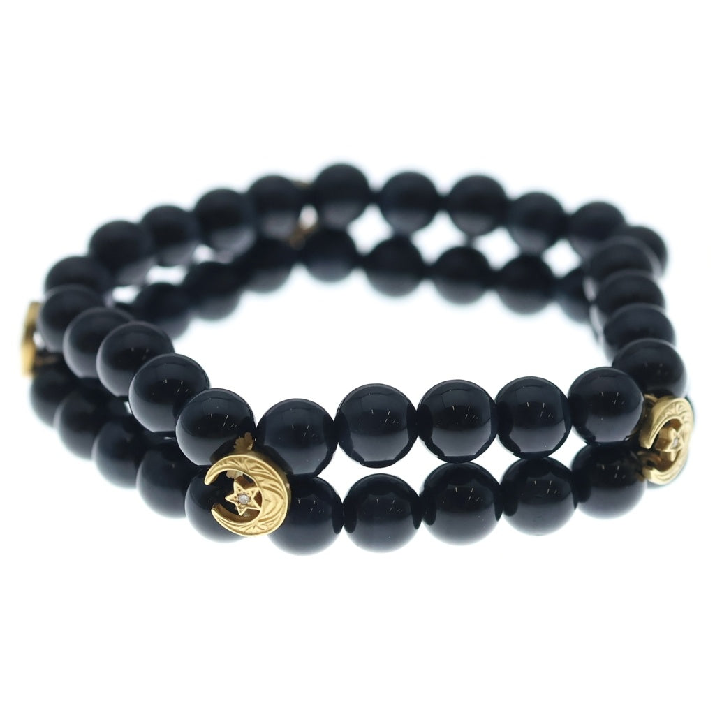 Loree Rodkin(ローリーロドキン) DBL STRAND VRS BLACK TIGER EYE BEADS / CRESCENT MOON APPLIQUES ブラックタイガーアイ クレセント ムーン ブレスレット ダイヤ 18KYG レディース