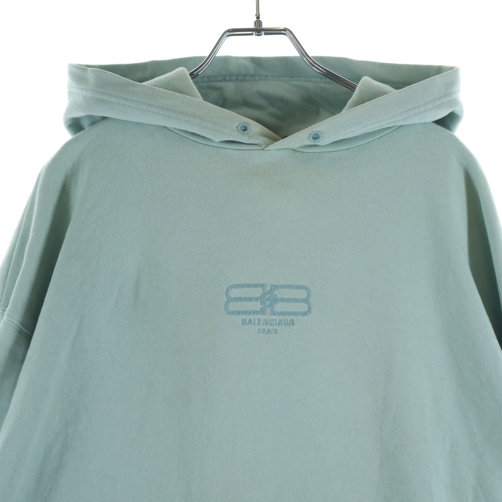BALENCIAGA(バレンシアガ) BBロゴ刺繍 プルオーバーフーディー パーカー コットン 袖ロゴ ミントグリーン TS91 570811