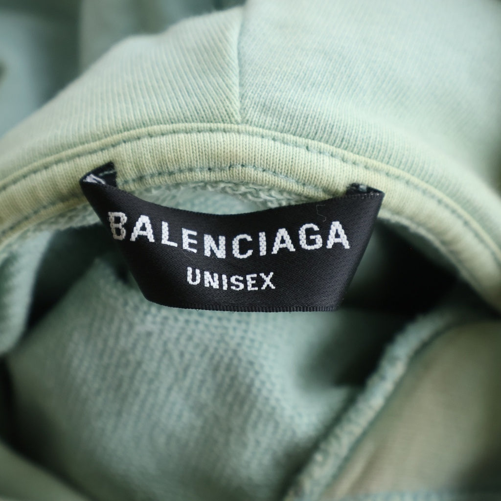 BALENCIAGA(バレンシアガ) BBロゴ刺繍 プルオーバーフーディー パーカー コットン 袖ロゴ ミントグリーン TS91 570811