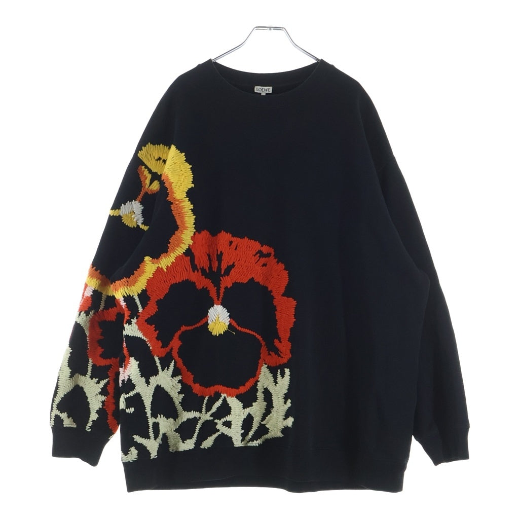 LOEWE(ロエベ) 22SS Pansies Embroidery Sweatshir 刺繍オーバーサイズスウェット トレーナー ブラック H526Y24X01
