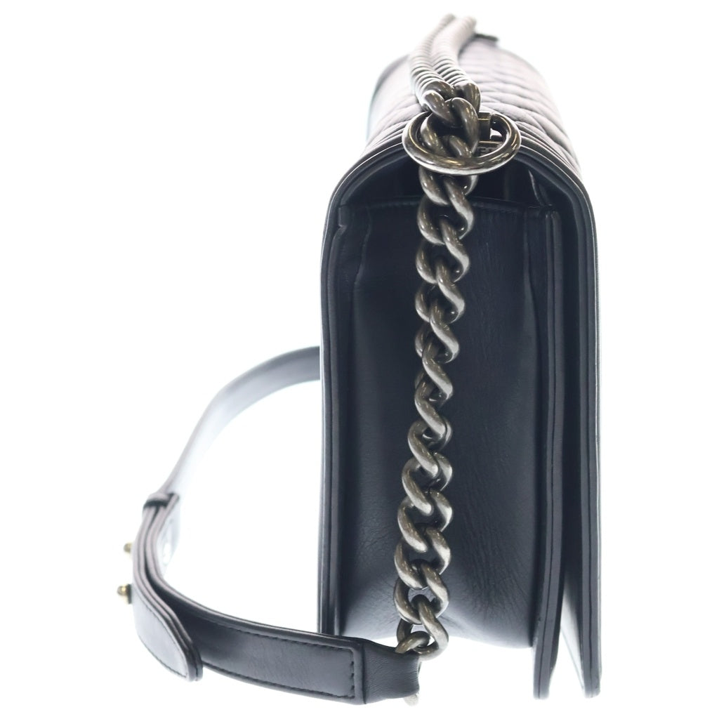 CHANEL(シャネル) ボーイシャネル チェーンショルダーバッグ ブラック ラムスキン シルバー金具 レディース