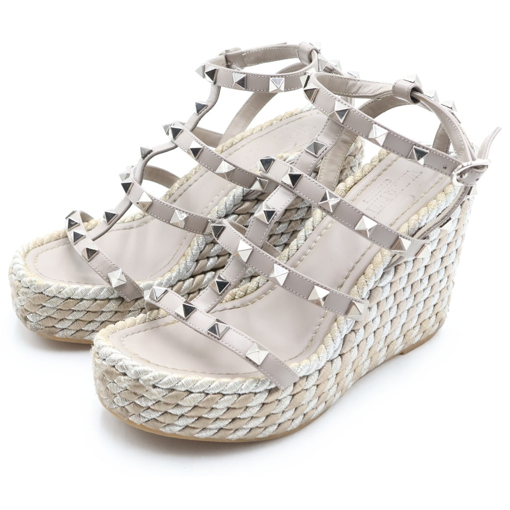VALENTINO(ヴァレンティノ) ロックスタッズ ジュート ウェッジソールサンダル シルバー/グレー レディース