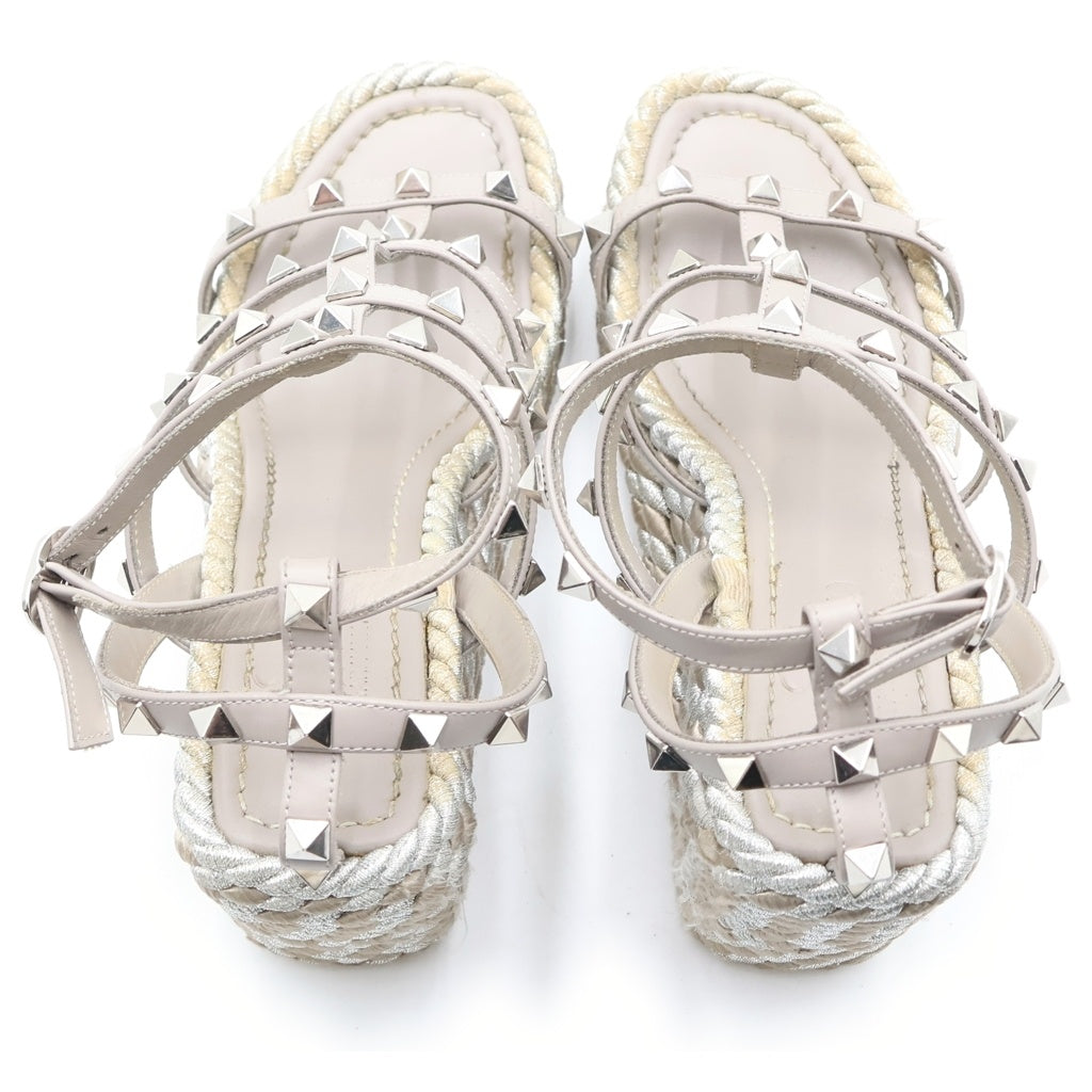 VALENTINO(ヴァレンティノ) ロックスタッズ ジュート ウェッジソールサンダル シルバー/グレー レディース