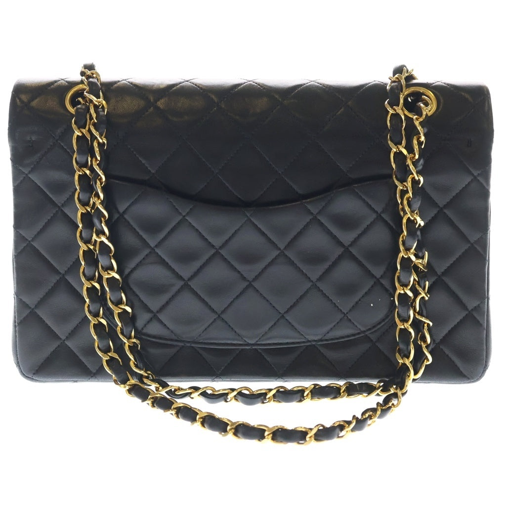 CHANEL(シャネル) マトラッセ25 Wフラップ Wチェーンショルダーバッグ ブラック ラムスキン ゴールド金具 レディース