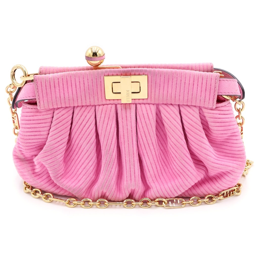 FENDI(フェンディ) ピーカブークリック チェーンショルダーバッグ ミニバッグ ピンクスエード 8BP118 ゴールド金具 レディース