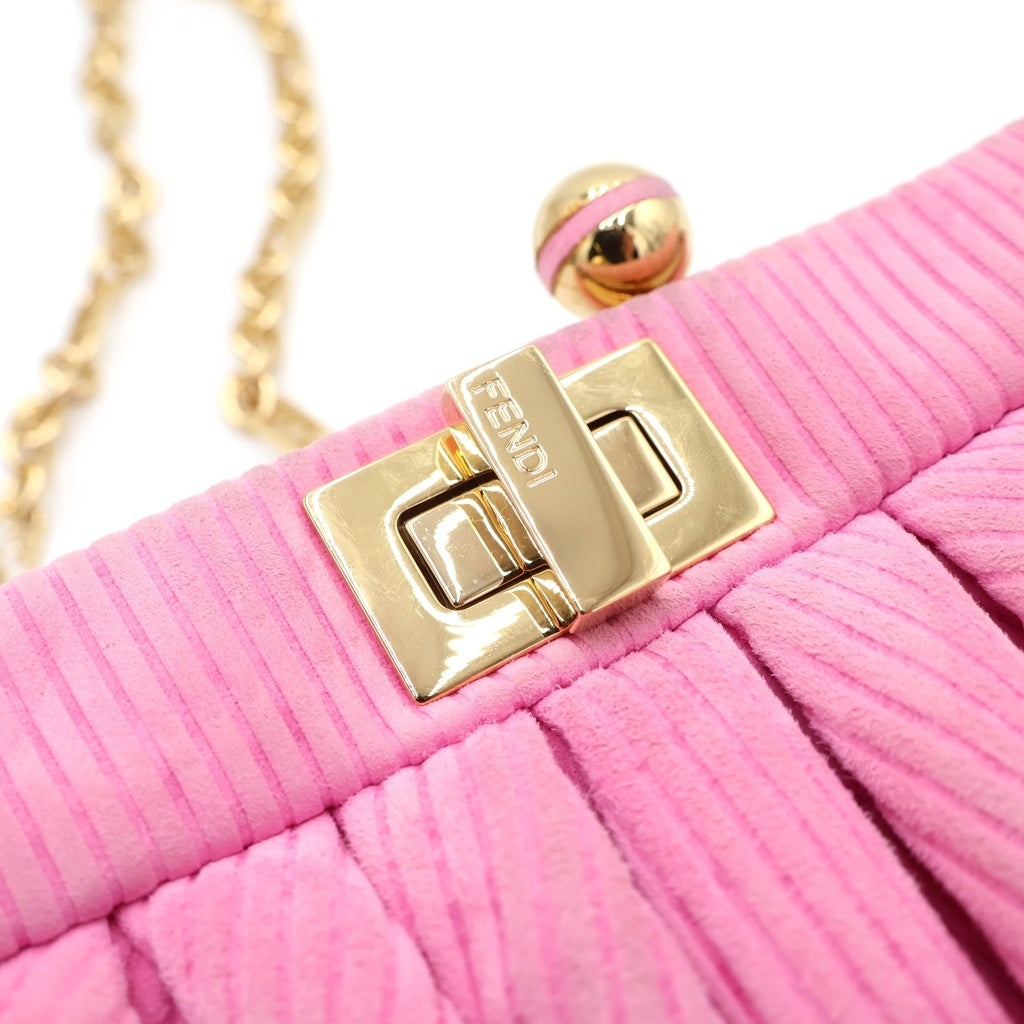 FENDI(フェンディ) ピーカブークリック チェーンショルダーバッグ ミニバッグ ピンクスエード 8BP118 ゴールド金具 レディース