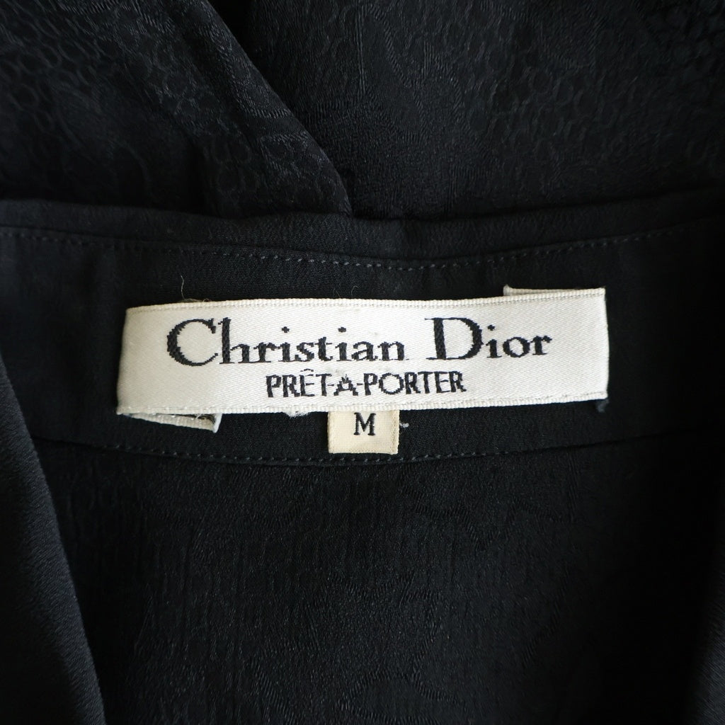 Christian Dior(クリスチャンディオール) CDロゴ総柄 シルク 長袖シャツ ブラウス ブラック レディース