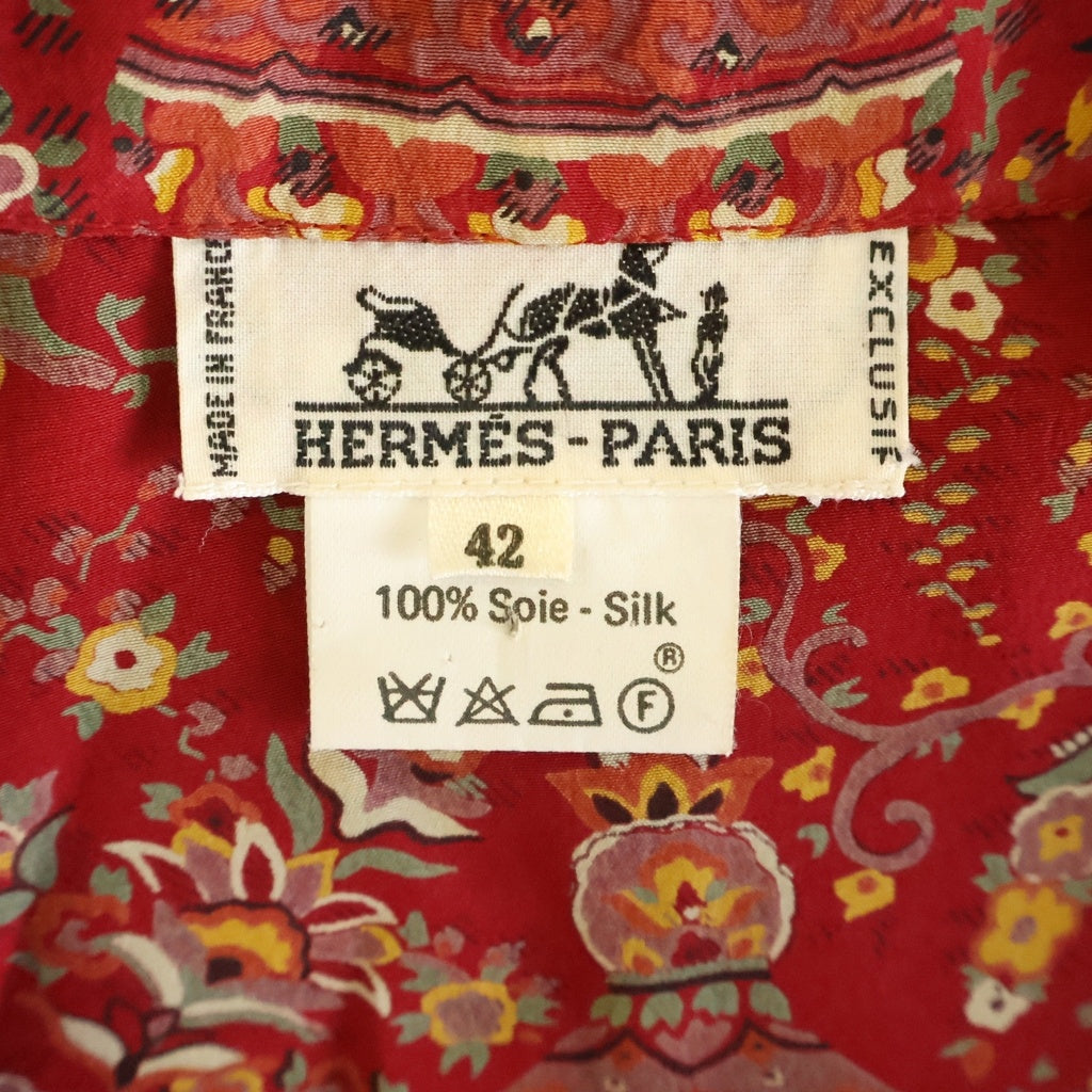 HERMES(エルメス) ダブルボタンジャケット ペイズリー柄 シルク レッド レディース 42 サイズ