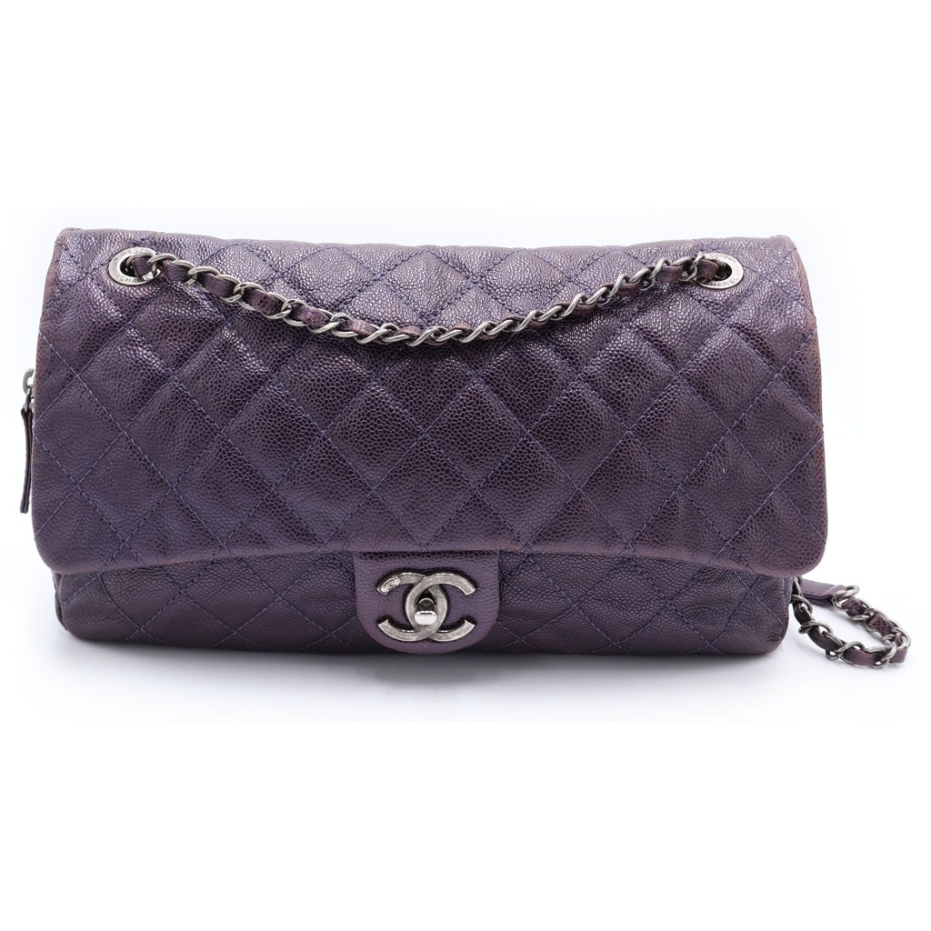 CHANEL(シャネル) デカマトラッセ キャビアスキン シルバー金具 チェーンショルダーバッグ トートバッグ パープル レディース