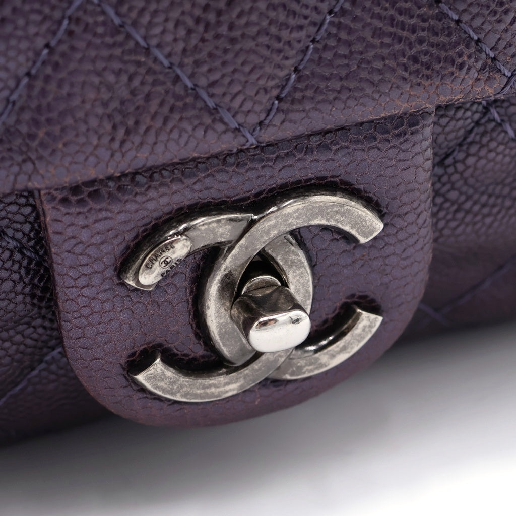 CHANEL(シャネル) デカマトラッセ キャビアスキン シルバー金具 チェーンショルダーバッグ トートバッグ パープル レディース
