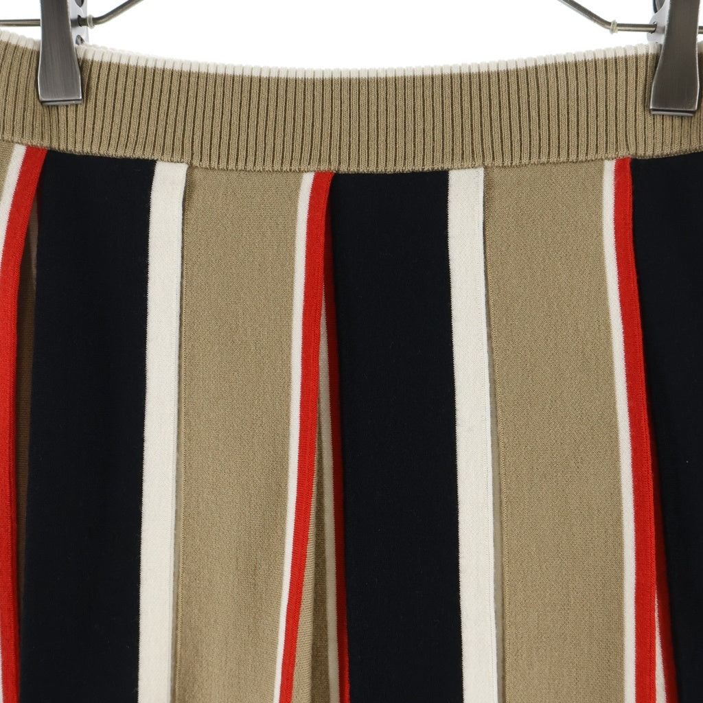 BURBERRY(バーバリー) アメリアアイコンストライプ プリーツスカート ウール ゴムウエスト ロゴ刺繍 ブラック/ブラウン/アイボリー/レッド レディース