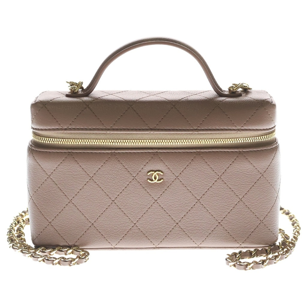 CHANEL(シャネル) バニティ チェーンショルダーバッグ ミニバッグ ピンクベージュ レザー AP4385 ゴールド金具 レディース