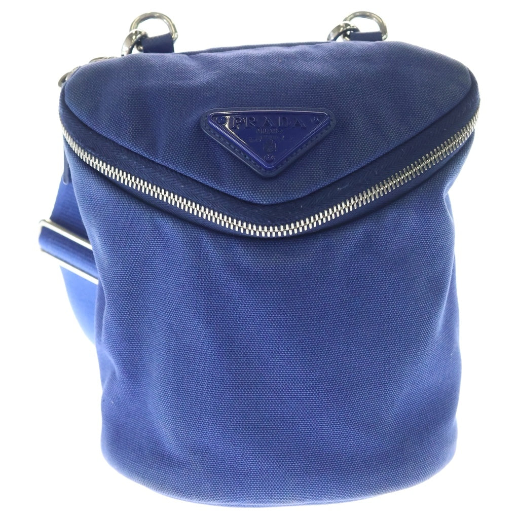 PRADA(プラダ) CANAPA カナパ トライアングルロゴショルダーバッグ ミニバッグ ブルー キャンバス シルバー金具 レディース