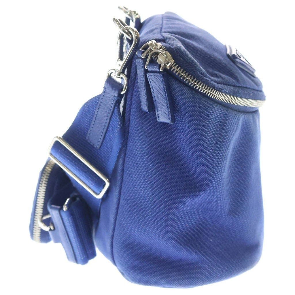 PRADA(プラダ) CANAPA カナパ トライアングルロゴショルダーバッグ ミニバッグ ブルー キャンバス シルバー金具 レディース