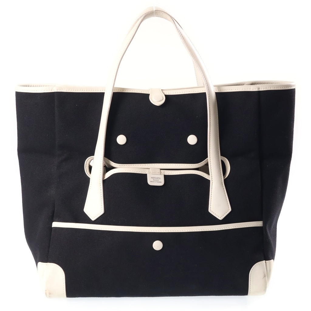 HERMES(エルメス) パスパス トートバッグ ハンドバッグ ホワイト×ブラック トワルアッシュ×レザー レディース