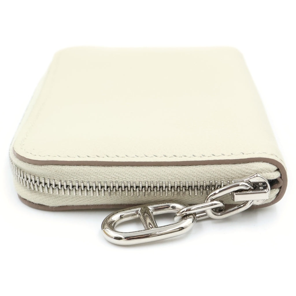 HERMES(エルメス) ジップアンゴー コンパクト エバーカラー シルバー金具 ラウンドファスナーミニ財布 コインケース 小銭入れ コンパクトウォレット カードケース B刻印 ホワイト