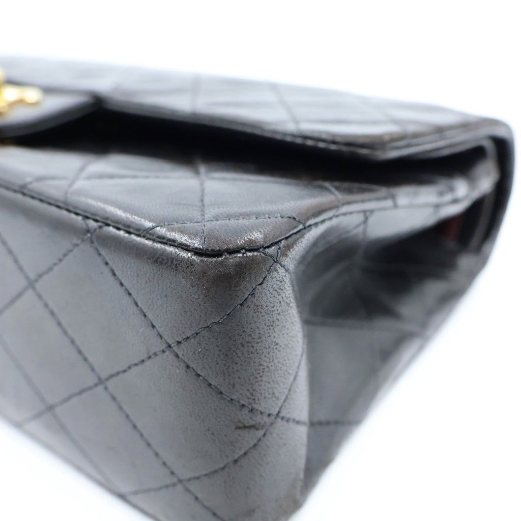 CHANEL(シャネル) マトラッセ25 Wフラップ Wチェーンショルダーバッグ ブラック ラムスキン ゴールド金具 レディース