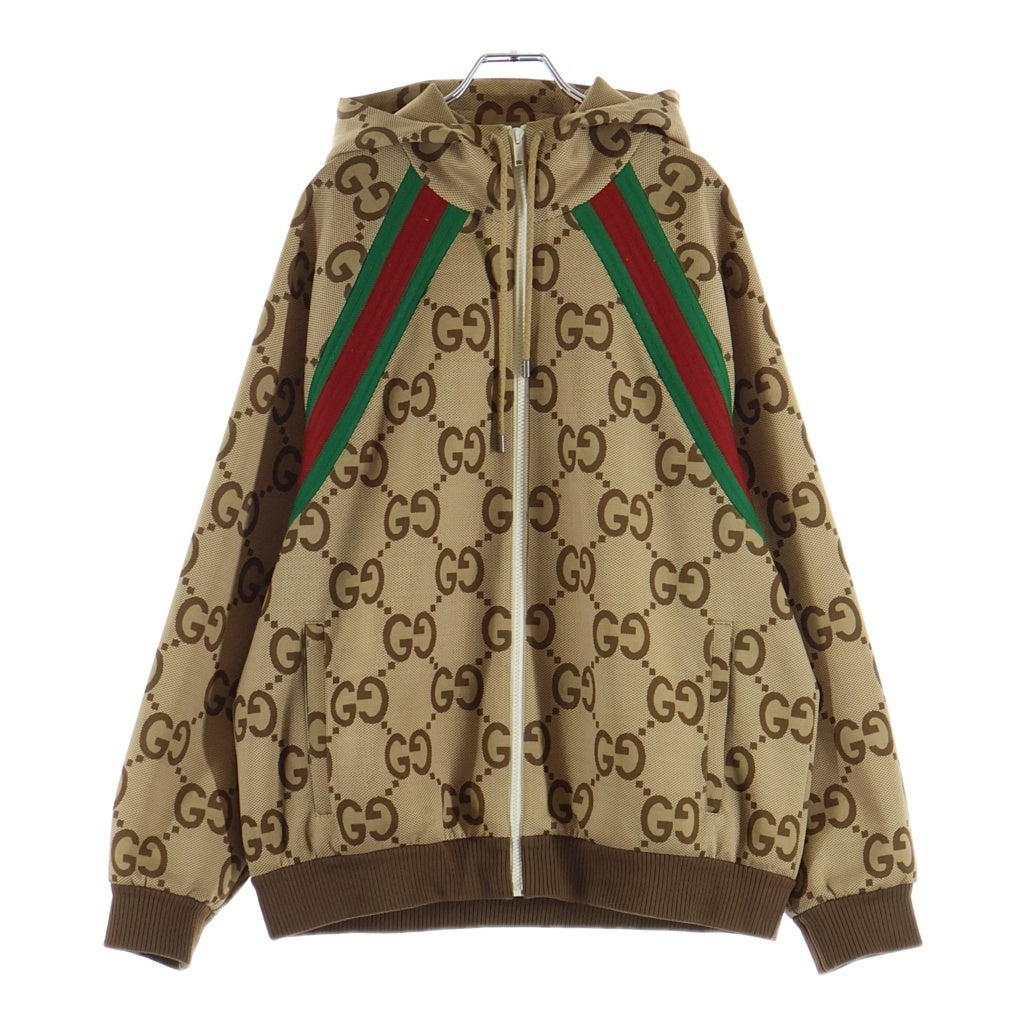 GUCCI(グッチ) Zip-Up Jumbo GG Pattern Hooded Polyester Blouson ジップアップ ジャンボ フーディブルゾン パーカー ベージュ ポリエステル 713974 XJETI