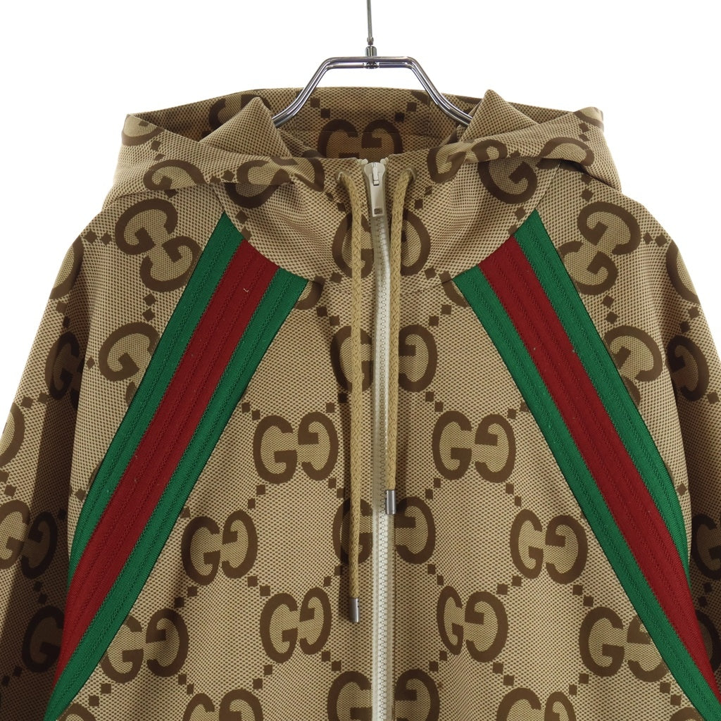 GUCCI(グッチ) Zip-Up Jumbo GG Pattern Hooded Polyester Blouson ジップアップ ジャンボ フーディブルゾン パーカー ベージュ ポリエステル 713974 XJETI