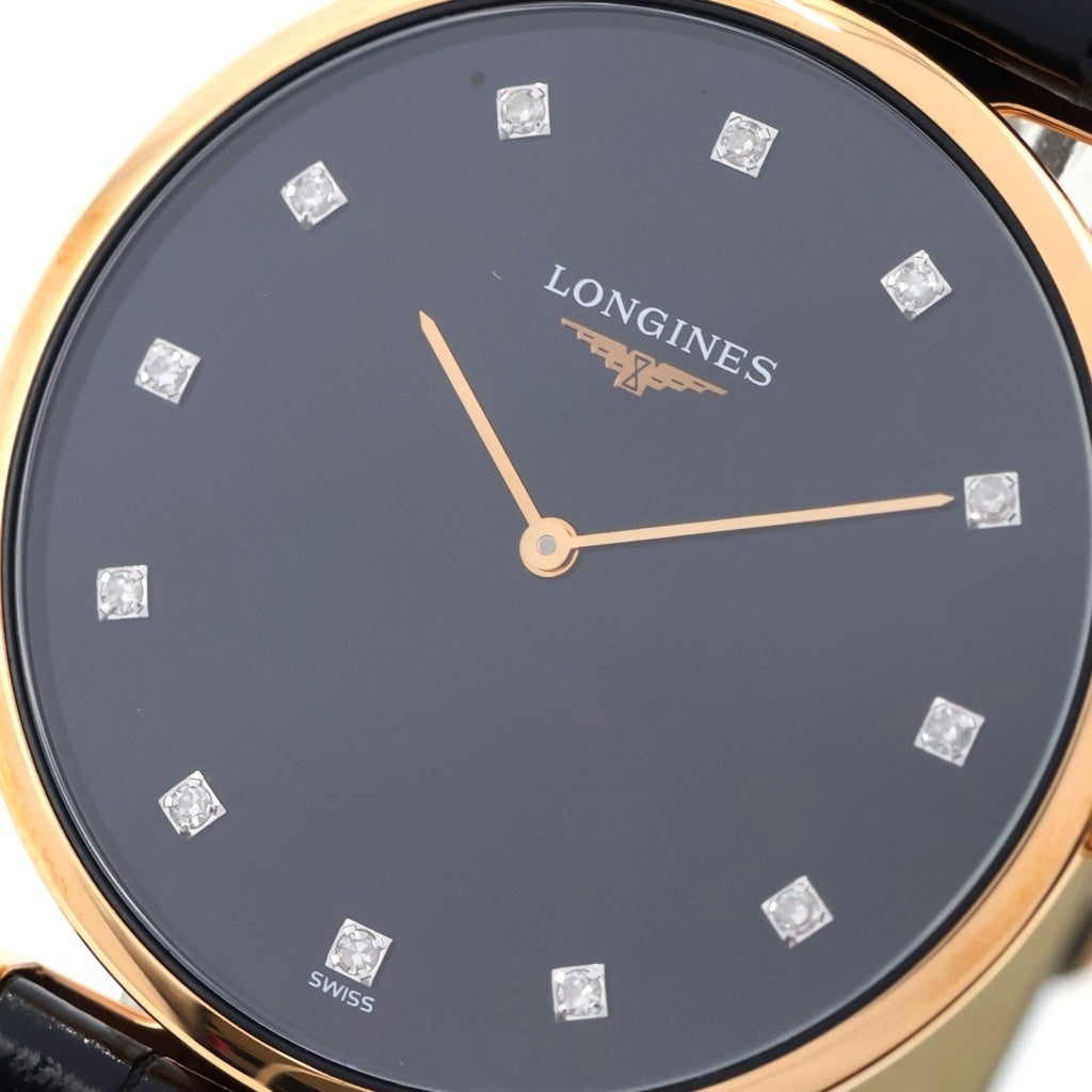 LONGINES(ロンジン) グランクラッシック 黒文字盤 GP×レザー/QZ レザー クォーツ 腕時計 L4.709.1.57.2