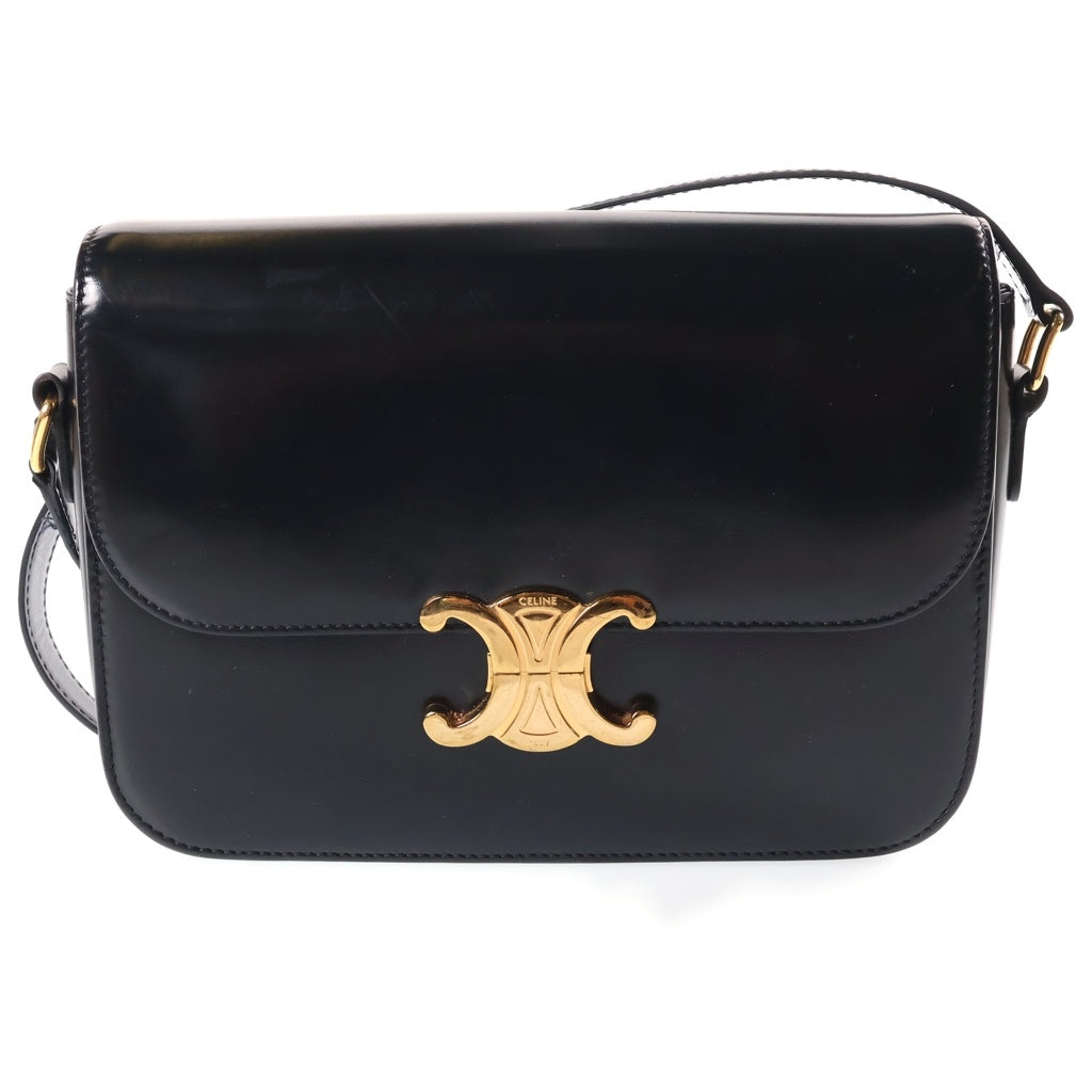 CELINE(セリーヌ) ティーントリオンフ ショルダーバッグ ブラック シャイニーカーフスキン ゴールド金具 レディース