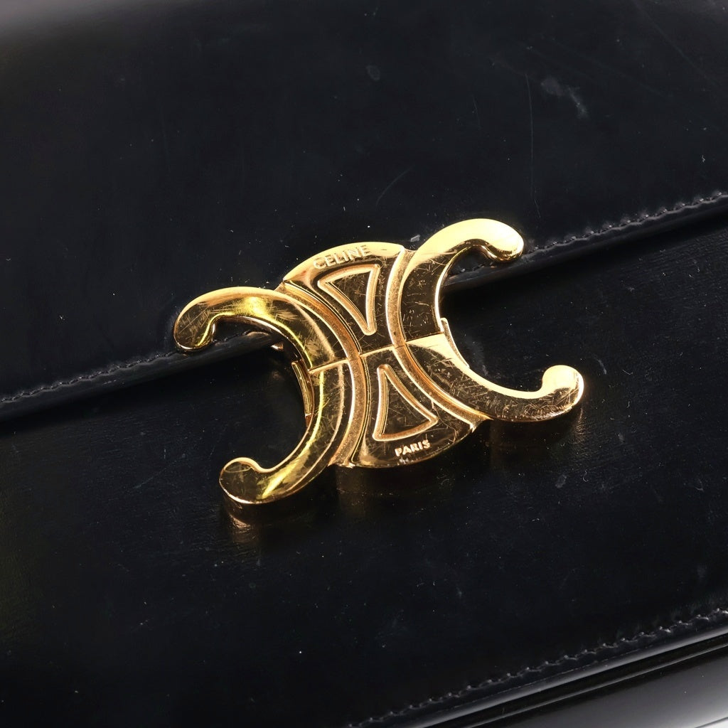 CELINE(セリーヌ) ティーントリオンフ ショルダーバッグ ブラック シャイニーカーフスキン ゴールド金具 レディース