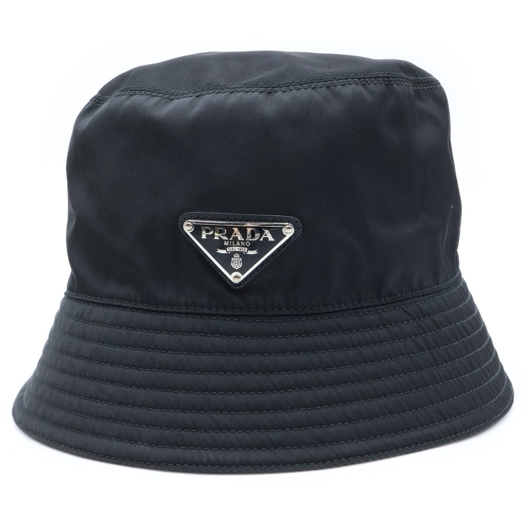 PRADA(プラダ) トライアングルロゴ テスート ナイロン バケットハット バケハ 帽子 #M ブラック 1HC137
