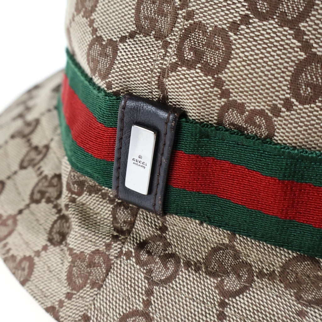 GUCCI(グッチ) GGキャンバス シェリーライン ポリエステル×コットン バケットハット バケハ 帽子 #XL ベージュ