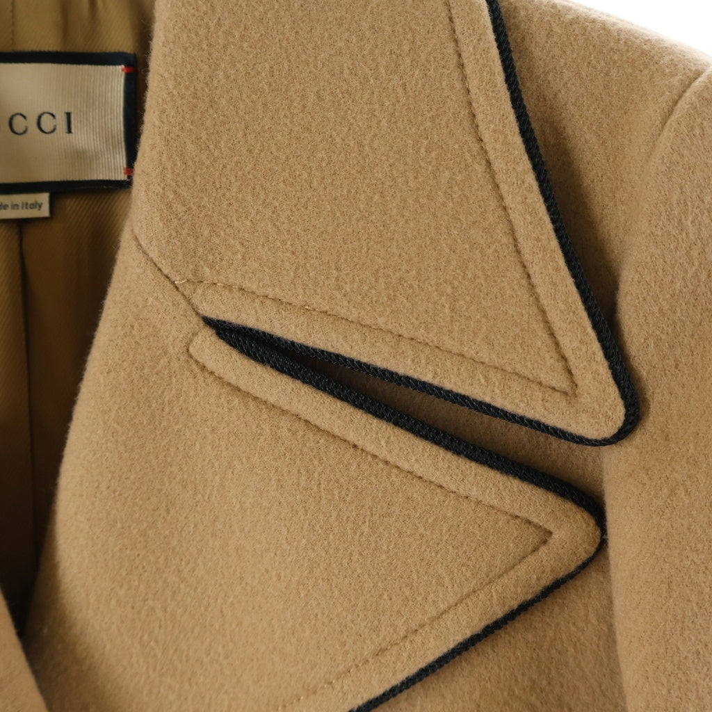 GUCCI(グッチ) 袖ロゴ シングルブレスト ウール ロングコート チェスターコート アウター #36 ブラウン 652015 ZAAL6 レディース