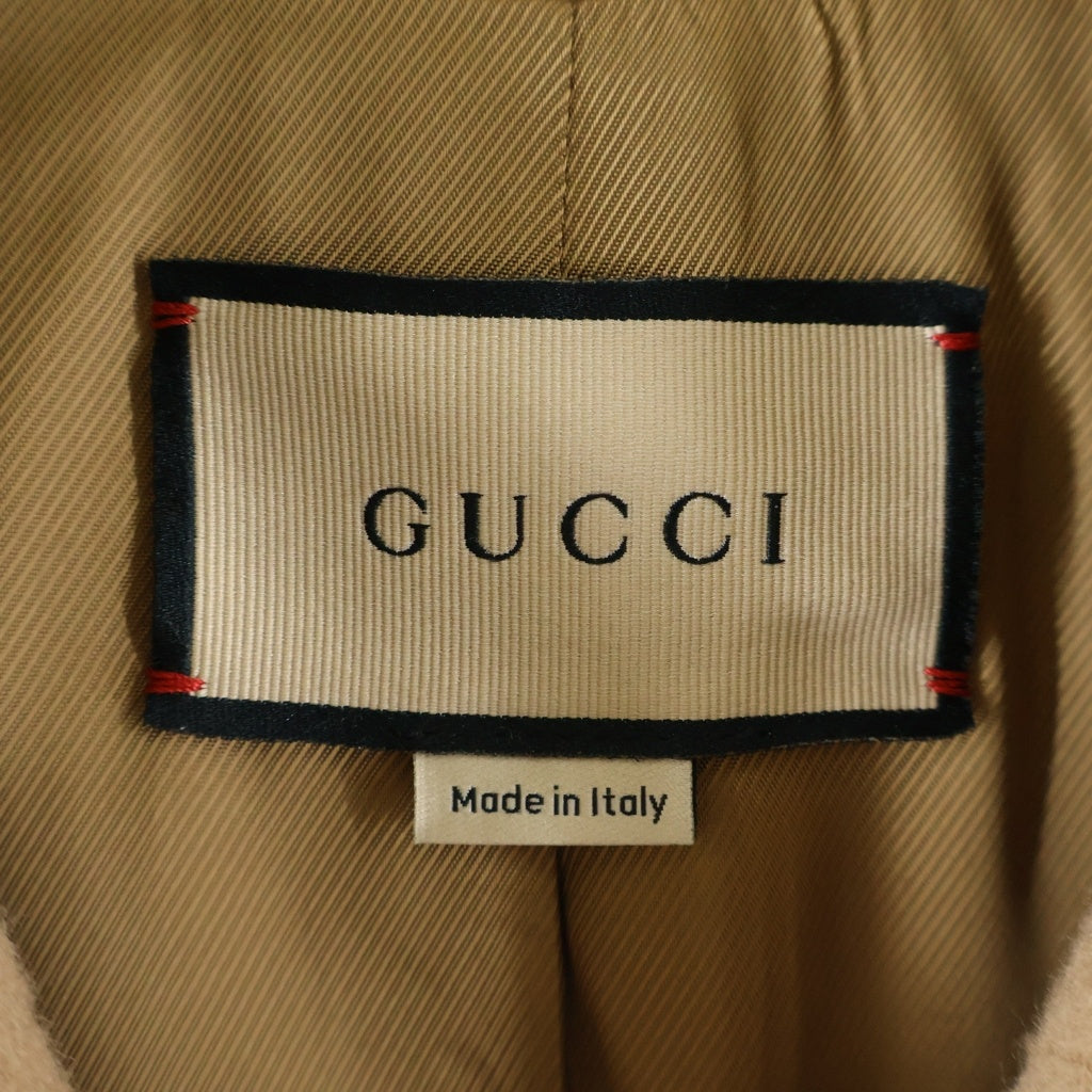 GUCCI(グッチ) 袖ロゴ シングルブレスト ウール ロングコート チェスターコート アウター #36 ブラウン 652015 ZAAL6 レディース