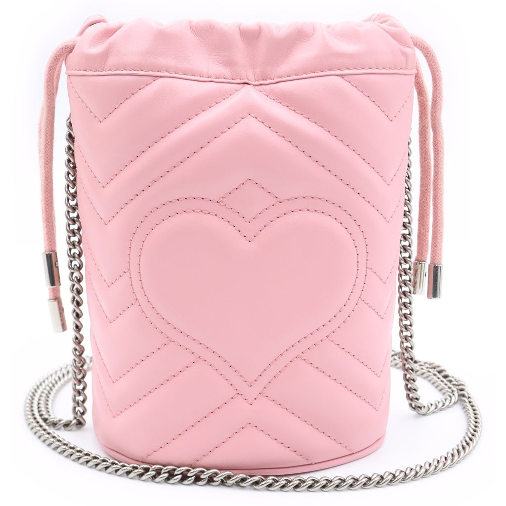 GUCCI(グッチ) GGマーモント スモール バケットバッグ チェーンショルダーバッグ ピンク レザー 575163 シルバー金具 レディース