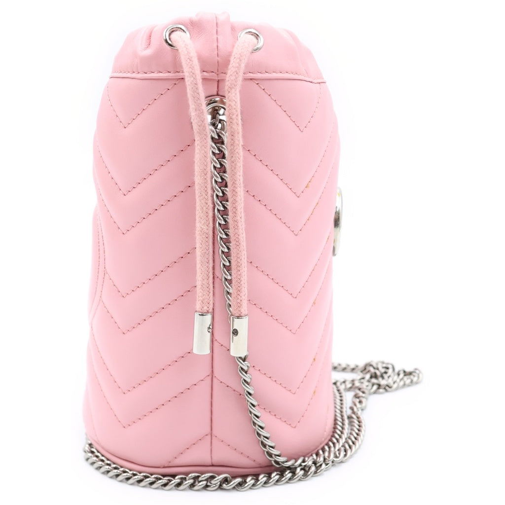 GUCCI(グッチ) GGマーモント スモール バケットバッグ チェーンショルダーバッグ ピンク レザー 575163 シルバー金具 レディース