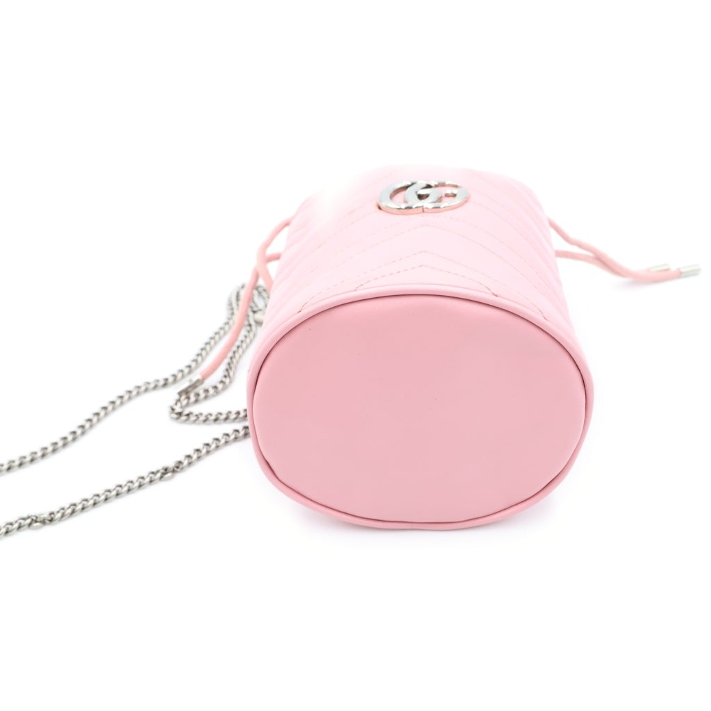 GUCCI(グッチ) GGマーモント スモール バケットバッグ チェーンショルダーバッグ ピンク レザー 575163 シルバー金具 レディース