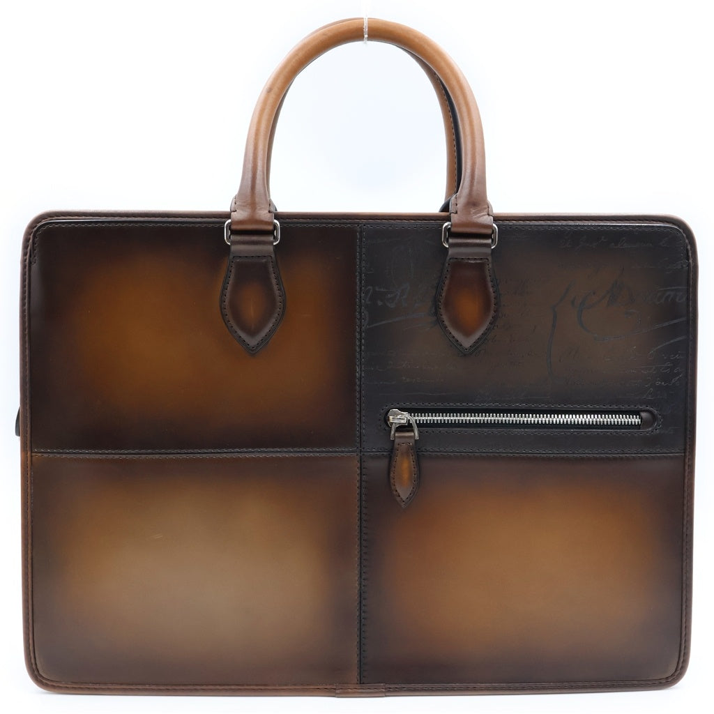 Berluti(ベルルッティ) カリグラフィー パッチワーク スクリット ビジネスバッグ ショルダーバッグ 2WAY ブラウン レザー 235685 レディース