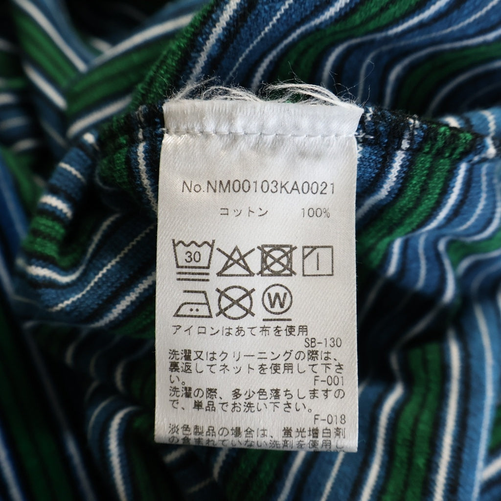 MAISON KITSUNE(メゾンキツネ) ロゴ刺繍 ベルベット ロンT クルーネック長袖トップス ブルー×グリーン NM00103KA0021