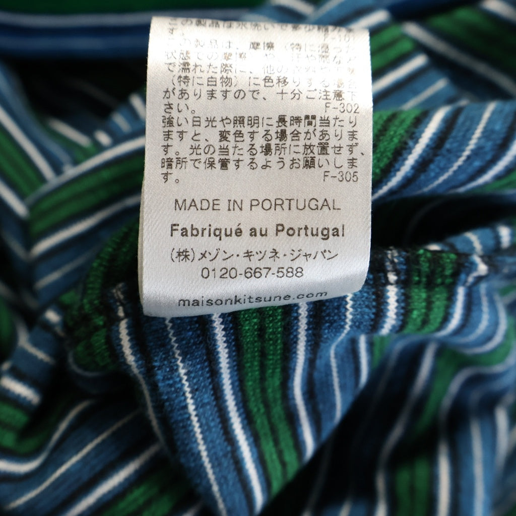 MAISON KITSUNE(メゾンキツネ) ロゴ刺繍 ベルベット ロンT クルーネック長袖トップス ブルー×グリーン NM00103KA0021