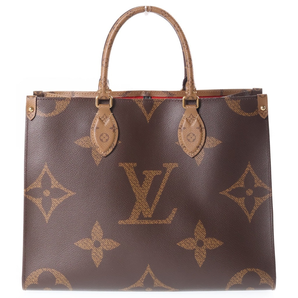 LOUIS VUITTON(ルイヴィトン) モノグラムリバース オンザゴーMM ハンドバッグ トートバッグ ブラウン レザー M45321 ゴールド金具 レディース
