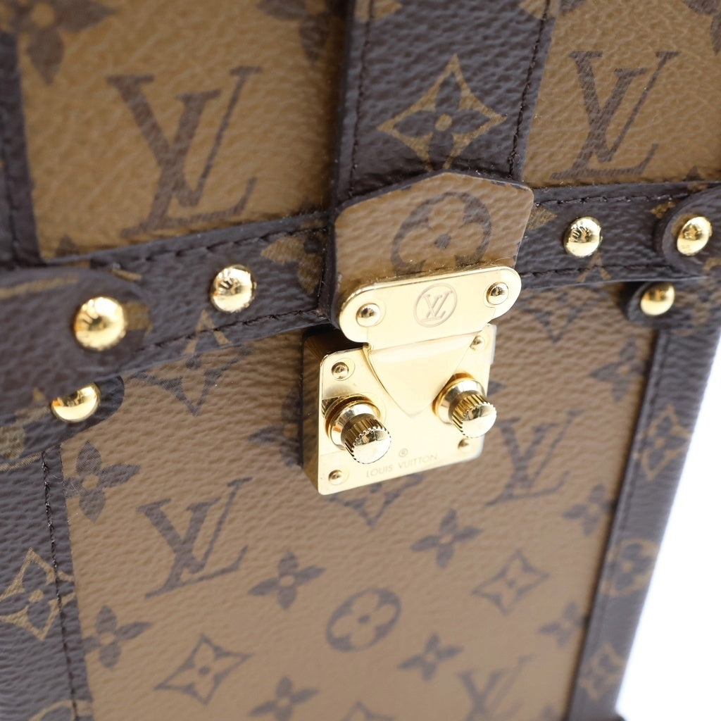 LOUIS VUITTON(ルイヴィトン) モノグラム リバース ポシェット トランク ヴェルティカル ショルダーバッグ ミニバッグ フォンケース ブラウン レザー M67873 ゴールド金具 レディース