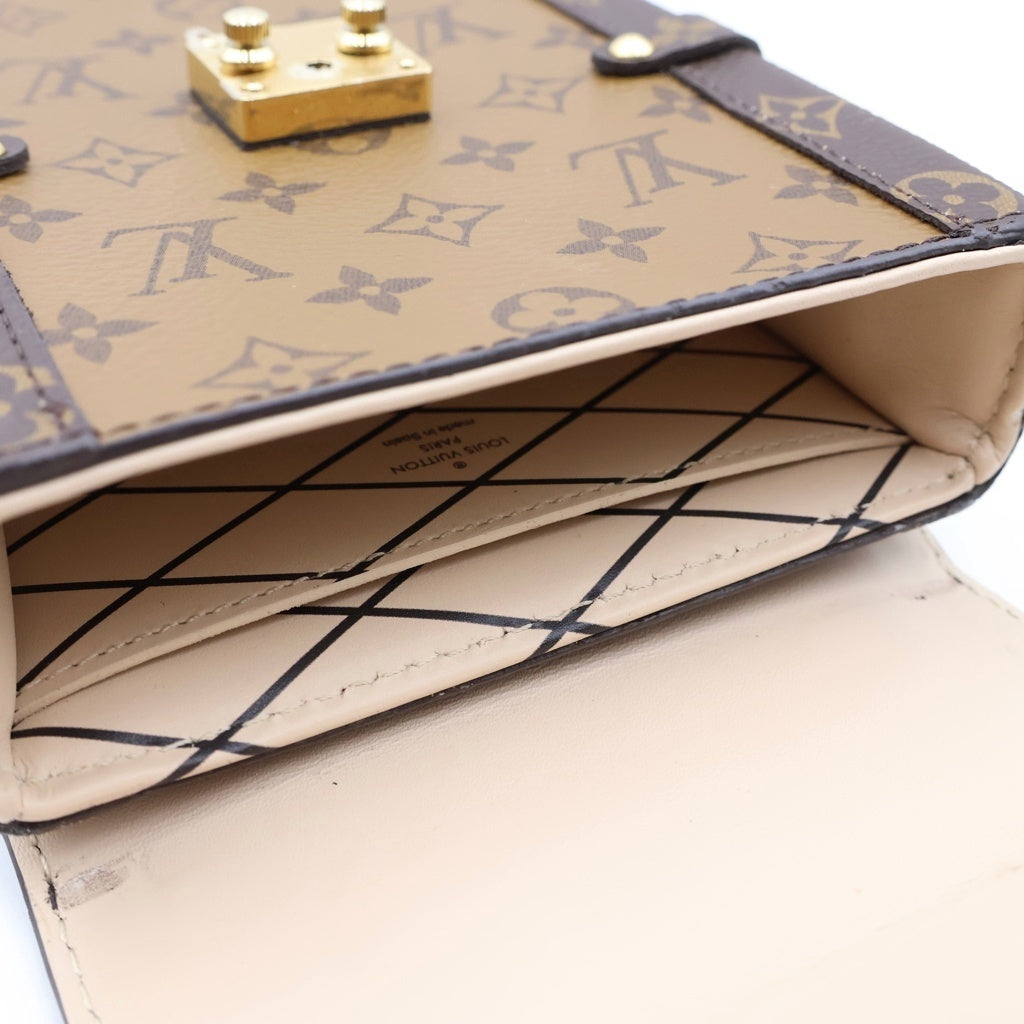 LOUIS VUITTON(ルイヴィトン) モノグラム リバース ポシェット トランク ヴェルティカル ショルダーバッグ ミニバッグ フォンケース ブラウン レザー M67873 ゴールド金具 レディース
