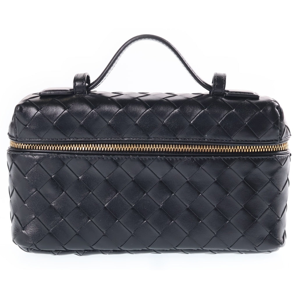 BOTTEGA VENETA(ボッテガヴェネタ) イントレチャート バン バニティーバッグ ショルダーバッグ ブラック レザー 789109 ゴールド金具 レディース