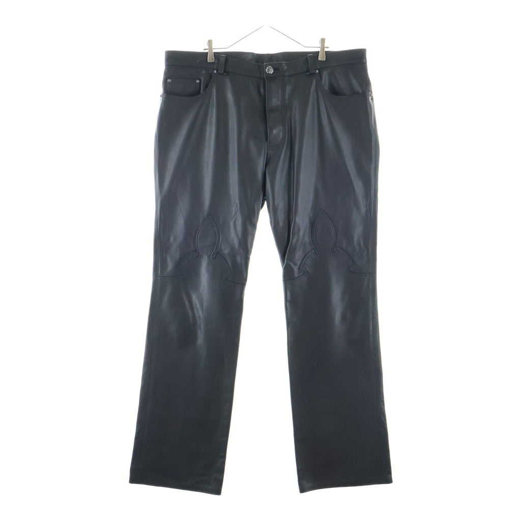 CHROME HEARTS(クロムハーツ) LTHR PANTS フレアニー クロスボールボタンフライ レザーパンツ ブラック